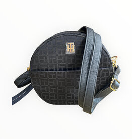 Tommy Hilfiger Tommy Hilfiger Round Crossody Monogram Canvas Adjustable Strap Gold Hardware Front Pocket