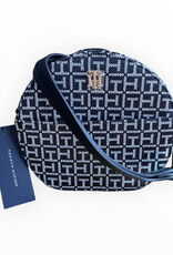 Tommy Hilfiger Tommy Hilfiger Round Crossody Monogram Canvas Adjustable Strap Gold Hardware Front Pocket