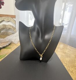 Finaella USA Fashion Jewelry Necklace Pearl Pendant Toggle 925 Sterling Silver 5.4g 20” 18K Gold Plated