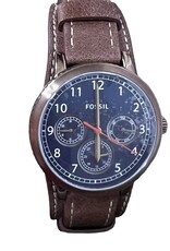 Fossil Fossil Watch Men’s Chronograph Round Blue Steel Case Brown Leather Strap