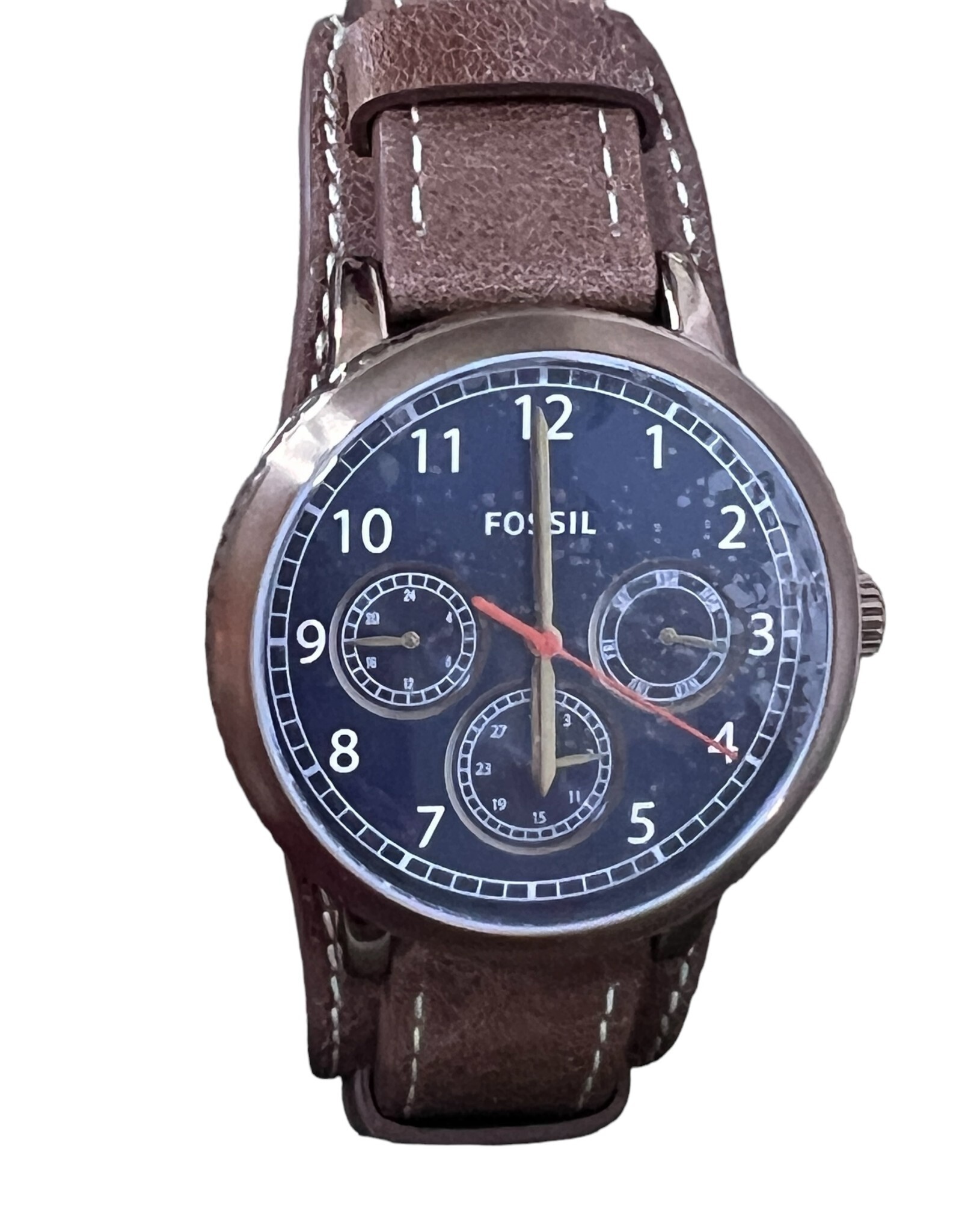 Fossil Fossil Watch Men’s Chronograph Round Blue Steel Case Brown Leather Strap