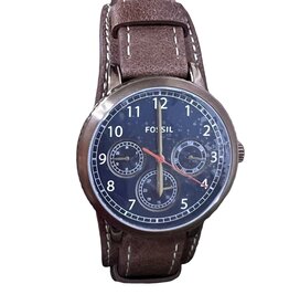 Fossil Fossil Watch Men’s Chronograph Round Blue Steel Case Brown Leather Strap