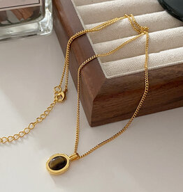 Finaella USA Fashion Jewelry Necklace Brass 24K Gold Plated Black Enamel Charm 45+5.5cm