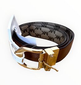 Michael Kors Michael Kors Reversible Belt Signature Logo Print Reverses to Smooth Leather Polished Charm Buckle