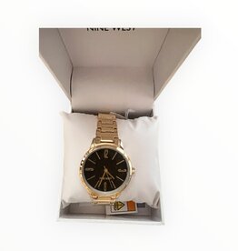 Nine West Nine West Watch Round Black Dial Gold-Tone Bracelet