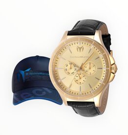 TechnoMarine TechnoMarine MoonSun Men’s Watch 45mm Black /Yellow Gold Tone + TechnoMarine Baseball Men’s Hat Blue