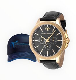 TechnoMarine TechnoMarine MoonSun Men’s Watch 45mm Black Yellow Gold Tone + TechnoMarine Baseball Men’s Hat Blue
