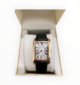 Anne Klein Anne Klein Watch Rectangular White Face Roman Numerals Yellow Gold Tone Case Black Leather Strap