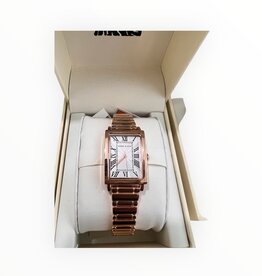 Anne Klein Anne Klein Watch Rectangular White Face Roman Numerals Rose Gold Tone Strap