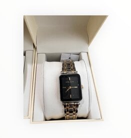 Anne Klein Anne Klein Watch Rectangular Black Face Two Tone Silver & Yellow Gold Tone Bracelet