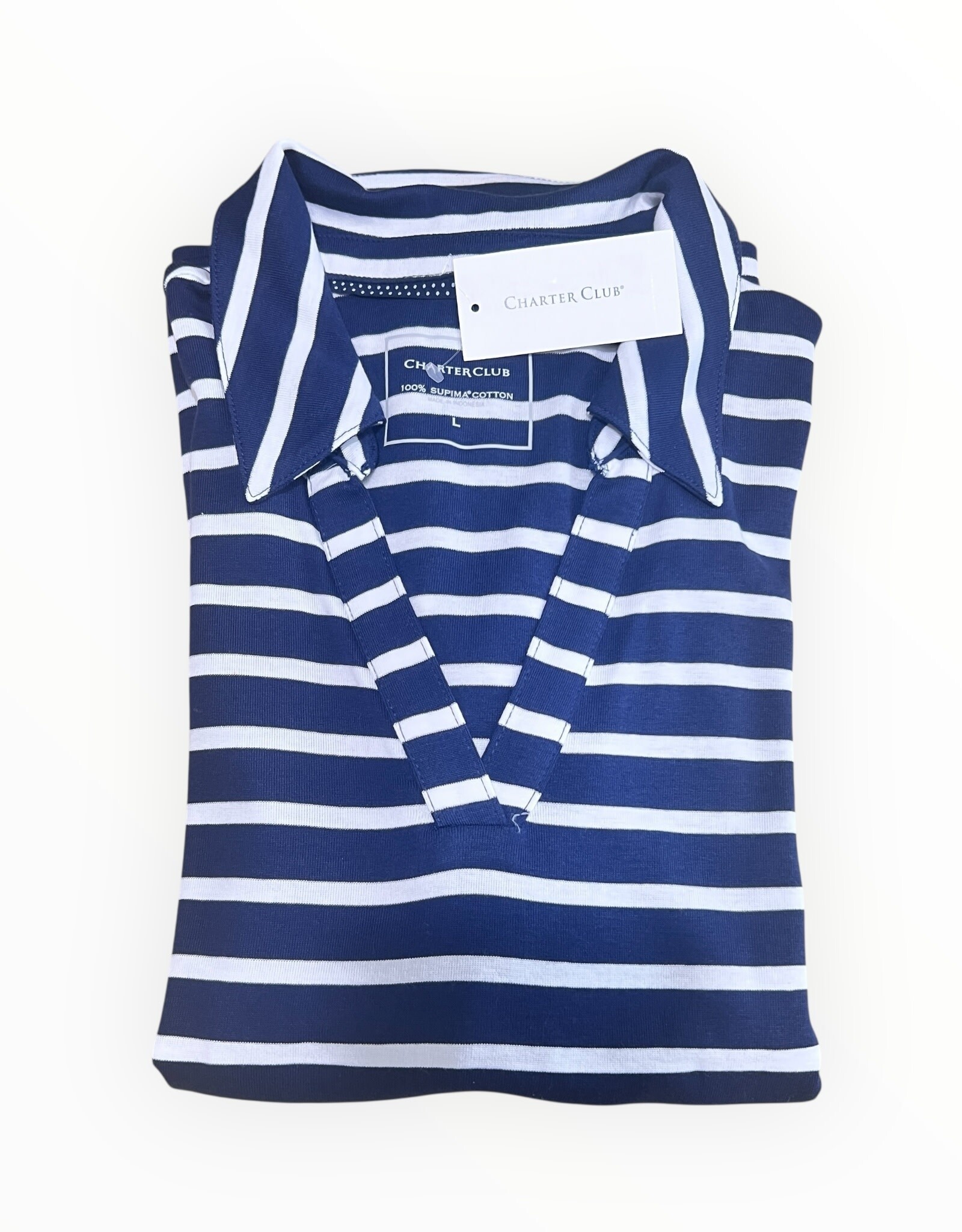 Charter Club Charter Club Polo Shirt Long Sleeves V-Neck Striped