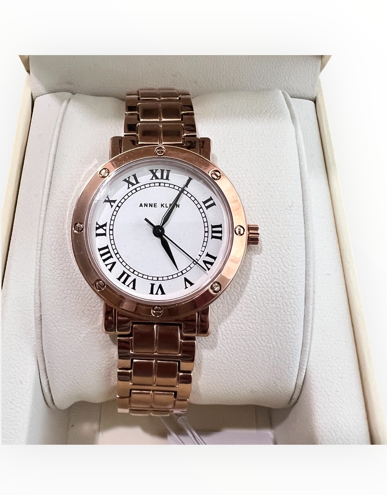 Anne Klein Anne Klein Watch Round Case Roman Numeral Rose Gold-Tone Alloy Metal Bracelet