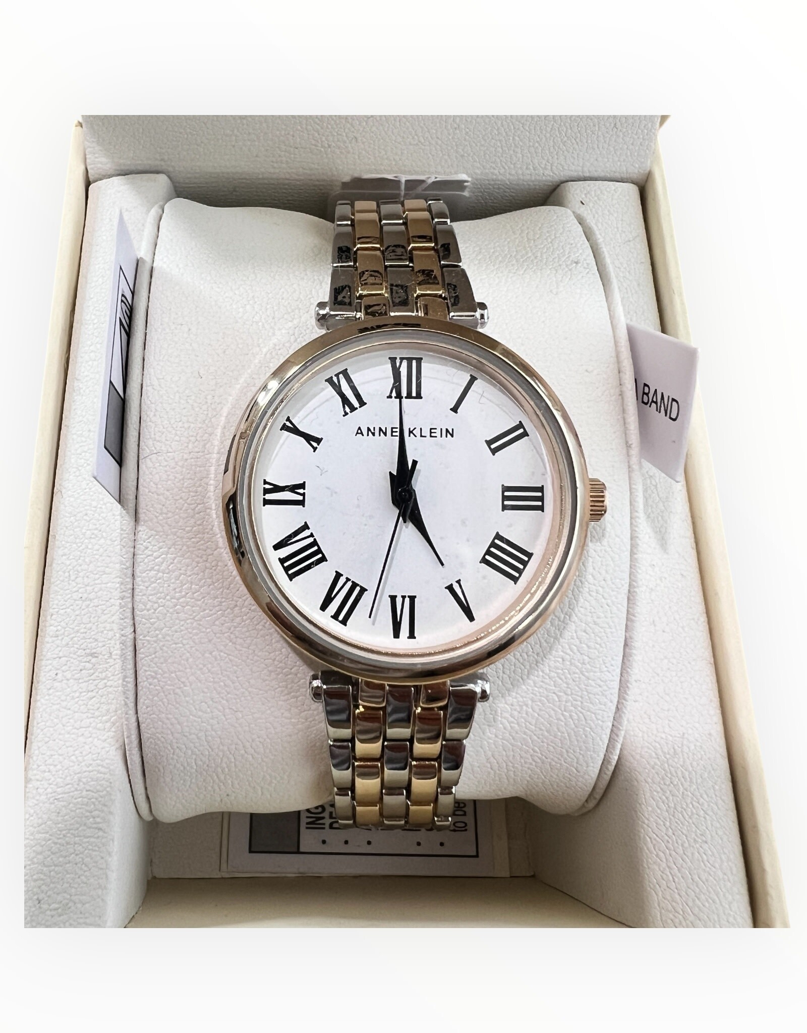 Anne Klein Anne Klein Watch Round Case Roman Numeral Dial Two-Tone Gold Alloy Bracelet