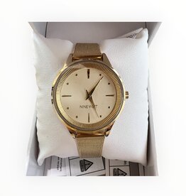 Nine West Nine West Watch Round Case Yellow Gold-Tone Mesh Bracelet