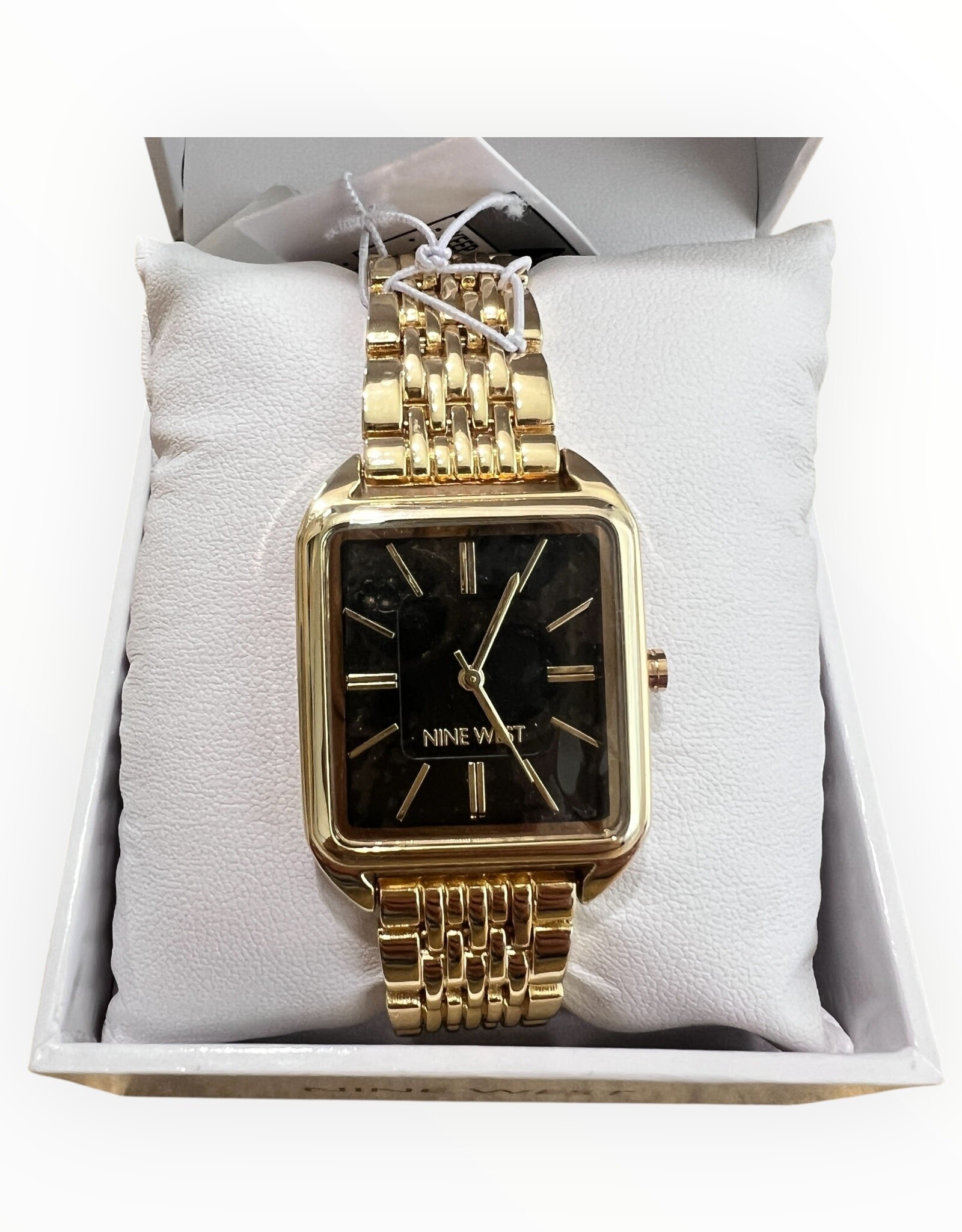 Nine West Nine West Watch Square Black Textured Dial Yellow Gold Tone Adjustable Bracelet