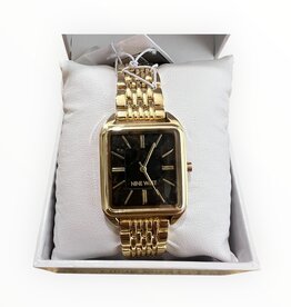 Nine West Nine West Watch Square Black Textured Dial Yellow Gold Tone Adjustable Bracelet