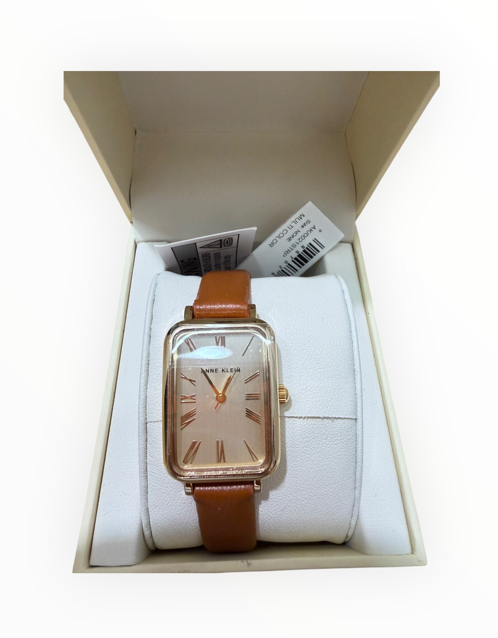 Anne Klein Anne Klein Watch Rectangular Roman Numerals Faux Leather Strap