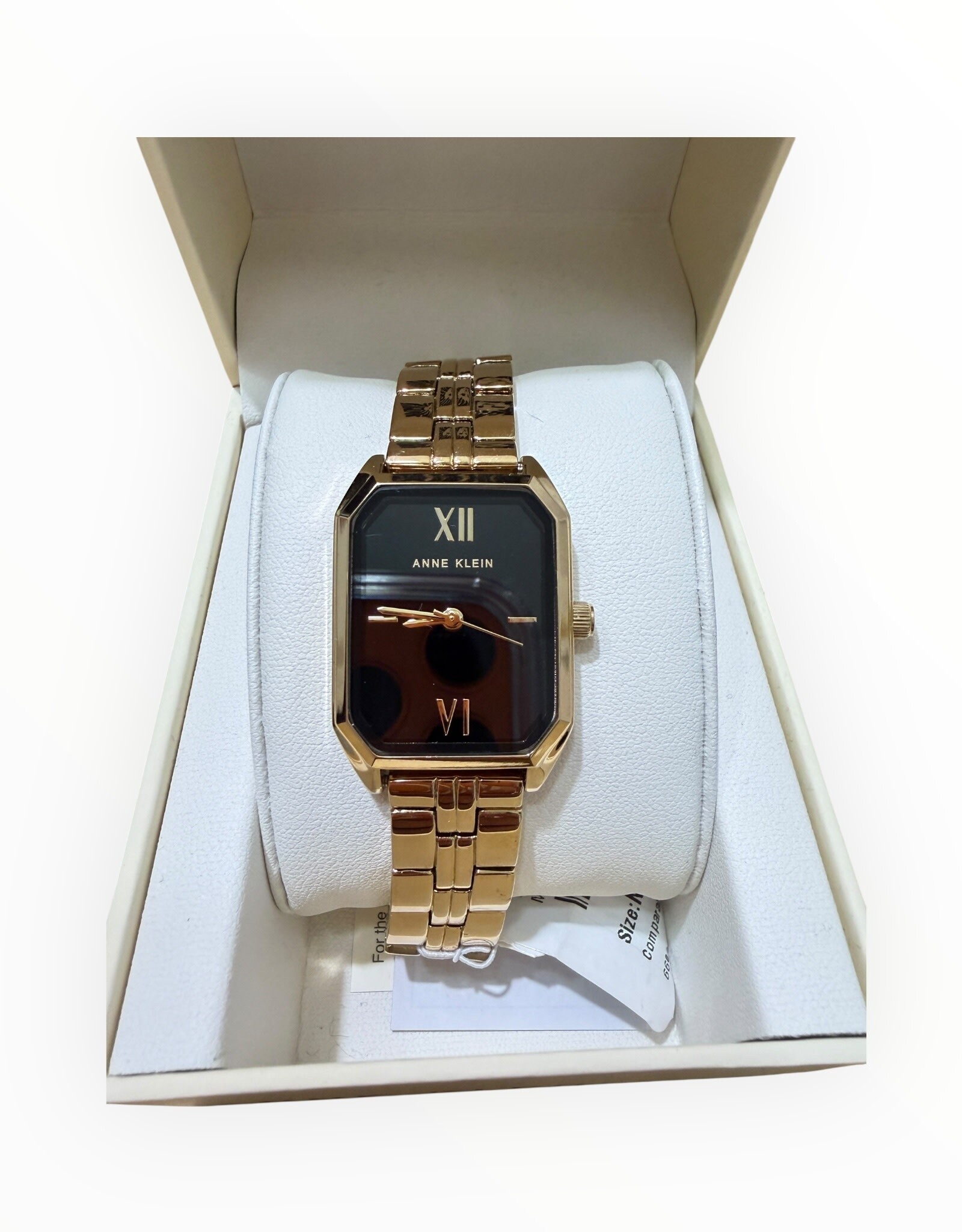 Anne Klein Anne Klein Watch Rectangular Black Alloy Face Yellow Gold Tone Bracelet