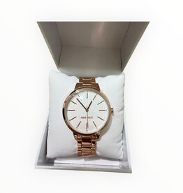 Nine West Nine West Watch Round White Case Rose Gold Tone Bracelet