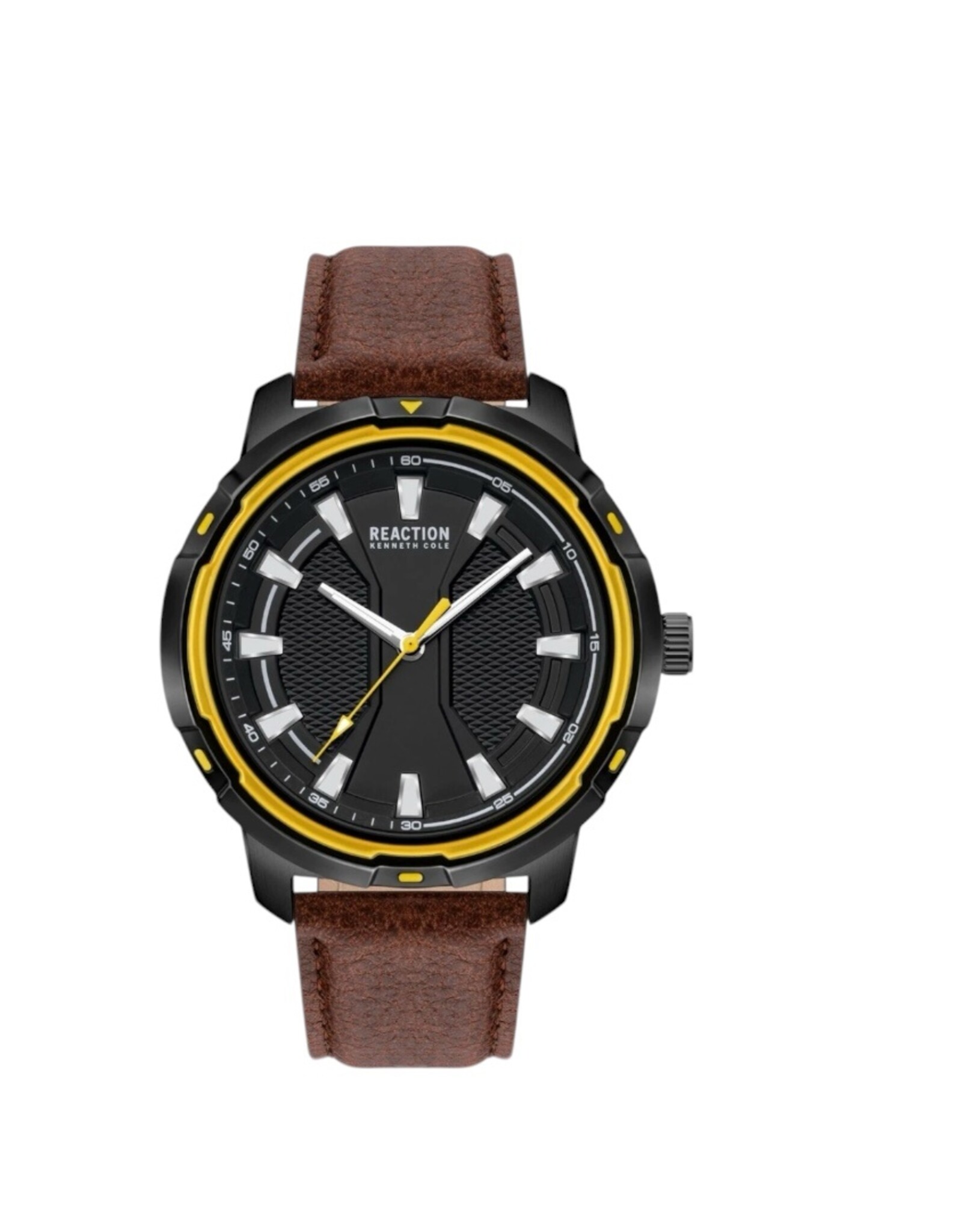 Kenneth Cole Reaction Kenneth Cole Reaction Watch Black Yellow Trim Case Leather Strap