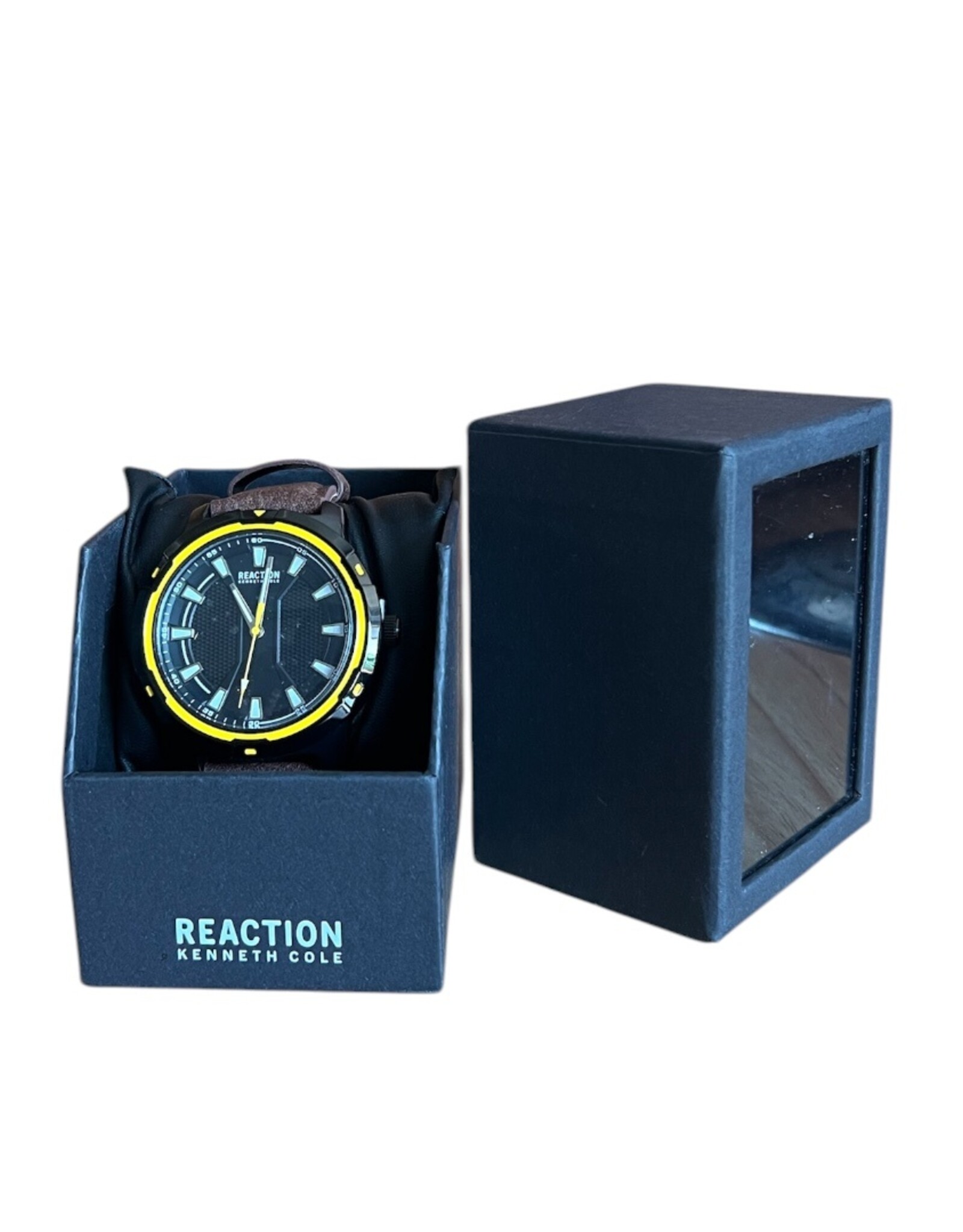 Kenneth Cole Reaction Kenneth Cole Reaction Watch Black Yellow Trim Case Leather Strap