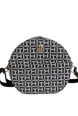Tommy Hilfiger Tommy Hilfiger Round Crossody Monogram Canvas Adjustable Strap Gold Hardware Front Pocket