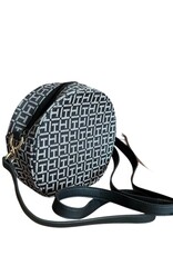 Tommy Hilfiger Tommy Hilfiger Round Crossody Monogram Canvas Adjustable Strap Gold Hardware Front Pocket