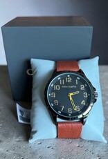 Vince Camuto Vince Camuto Watch Black Dial Numericals Brown Leather Strap