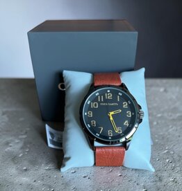 Vince Camuto Vince Camuto Watch Black Dial Numericals Brown Leather Strap