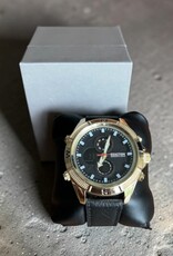 Kenneth Cole Reaction Kenneth Cole Reaction Watch Round Black Dial Yellow Gold Bezel Chronograph Black Leather Strap