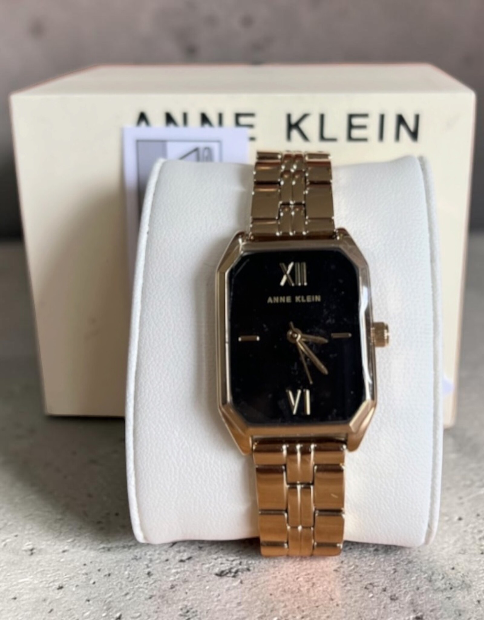 Anne Klein Watch Octagonal Black Dial Roman Numerals Yellow Gold Tone