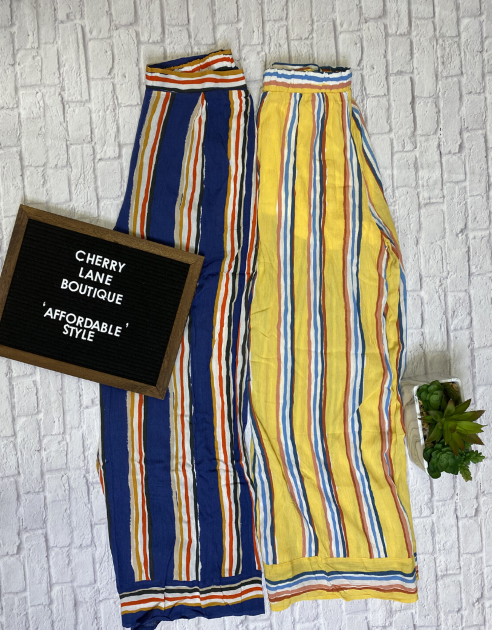navy striped palazzo pants