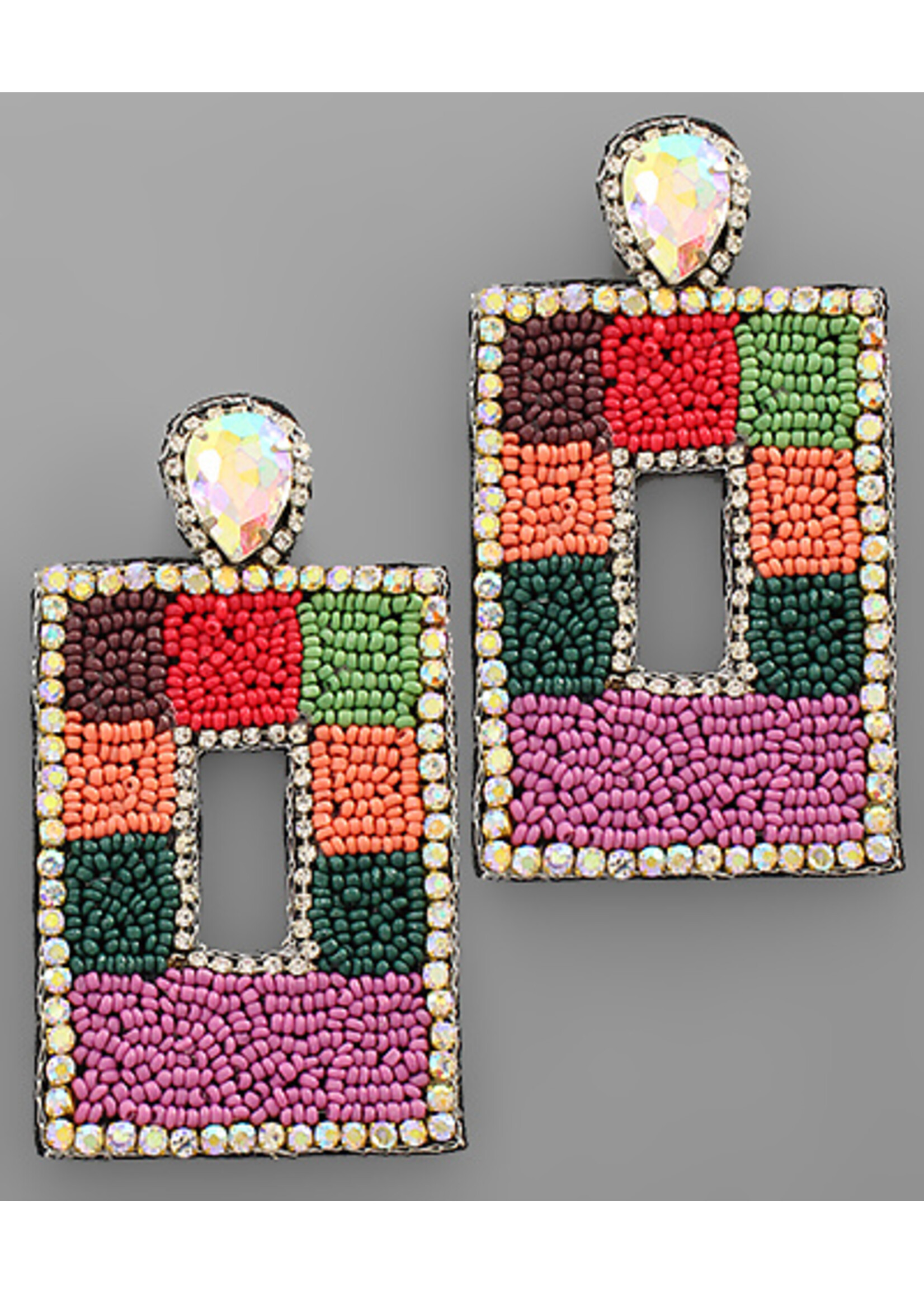 Color Box Beaded Rectangle EAR