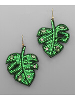 Beaded Tropical Leaf Earrings