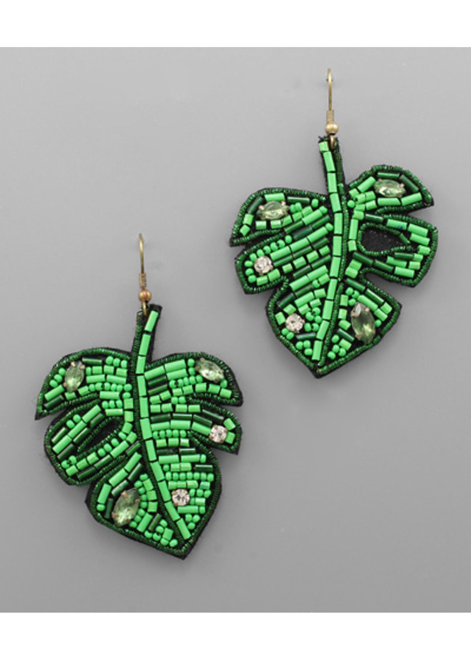 Beaded Tropical Leaf Earrings