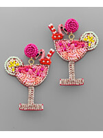 Flamingo Cocktail Glass Earrings