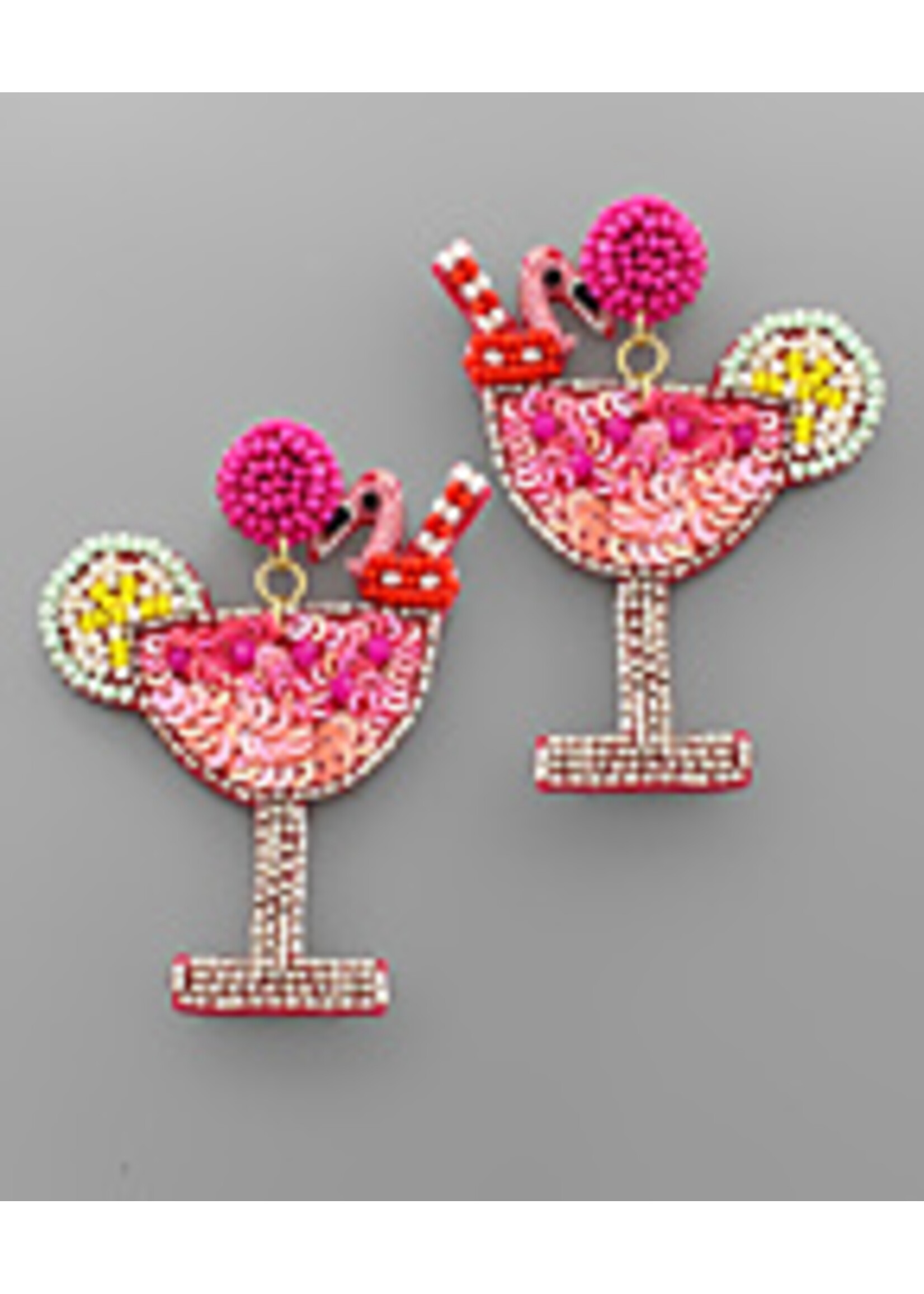 Flamingo Cocktail Glass Earrings