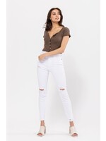 White High Rise Distress Ankle Skinny