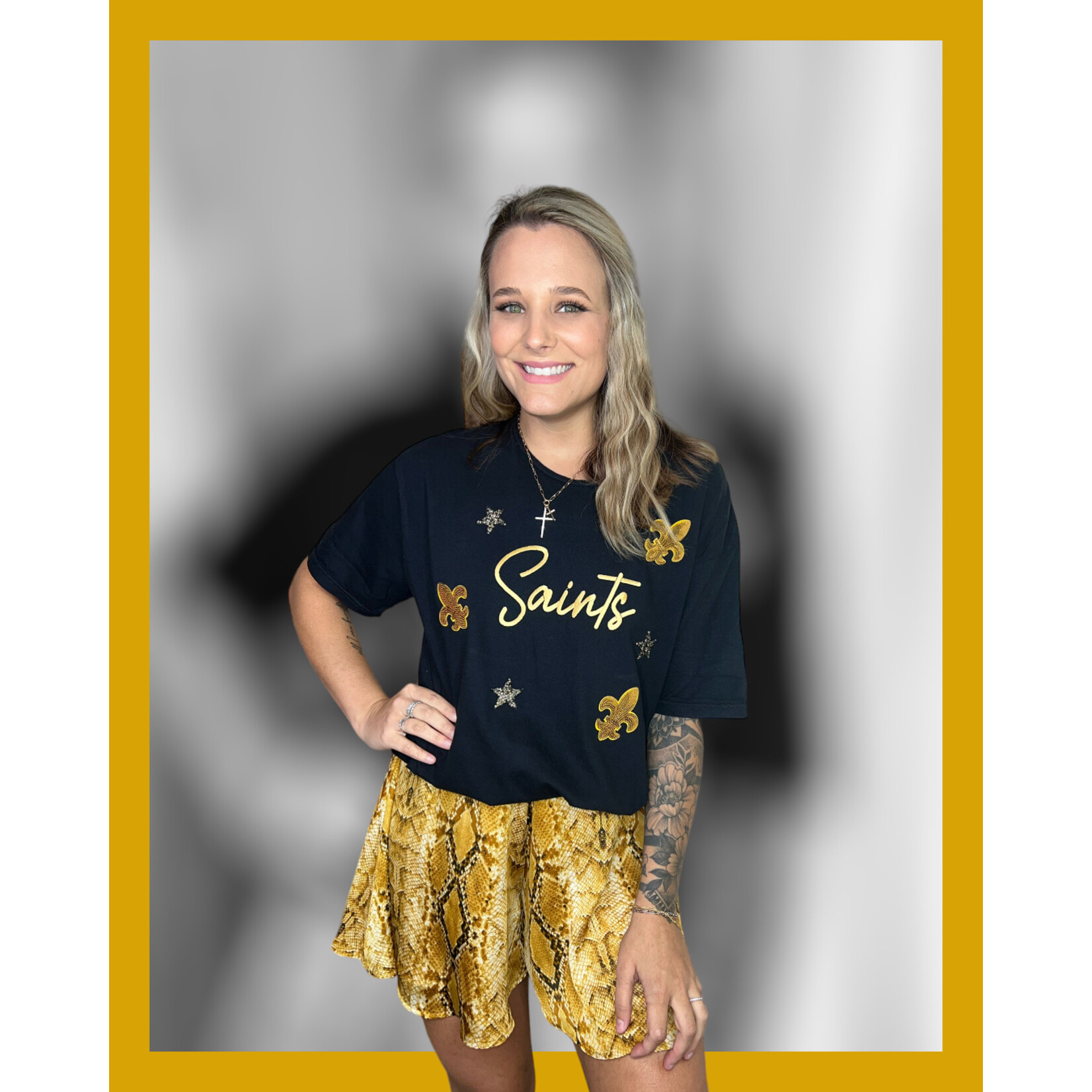 Embroidered Sequin Saints Shirt - The Cherry Lane Boutique