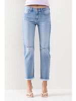 Mid Rise Straight Leg Fray Hem Jeans