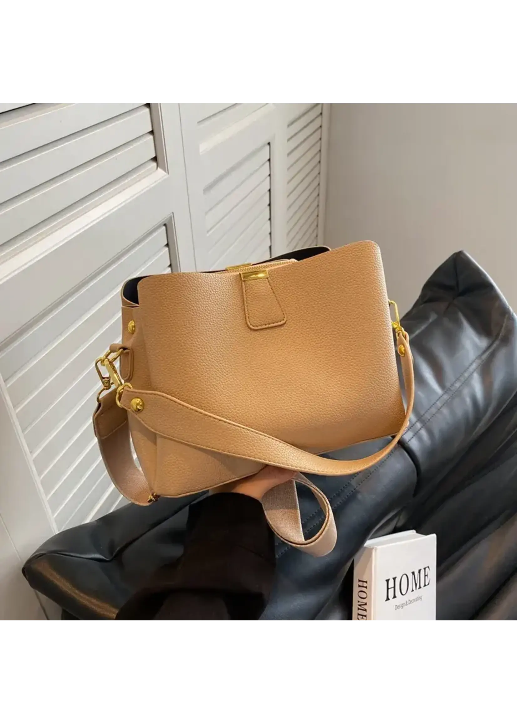 nihao Small Leather Zipper Bucket Cross Body
