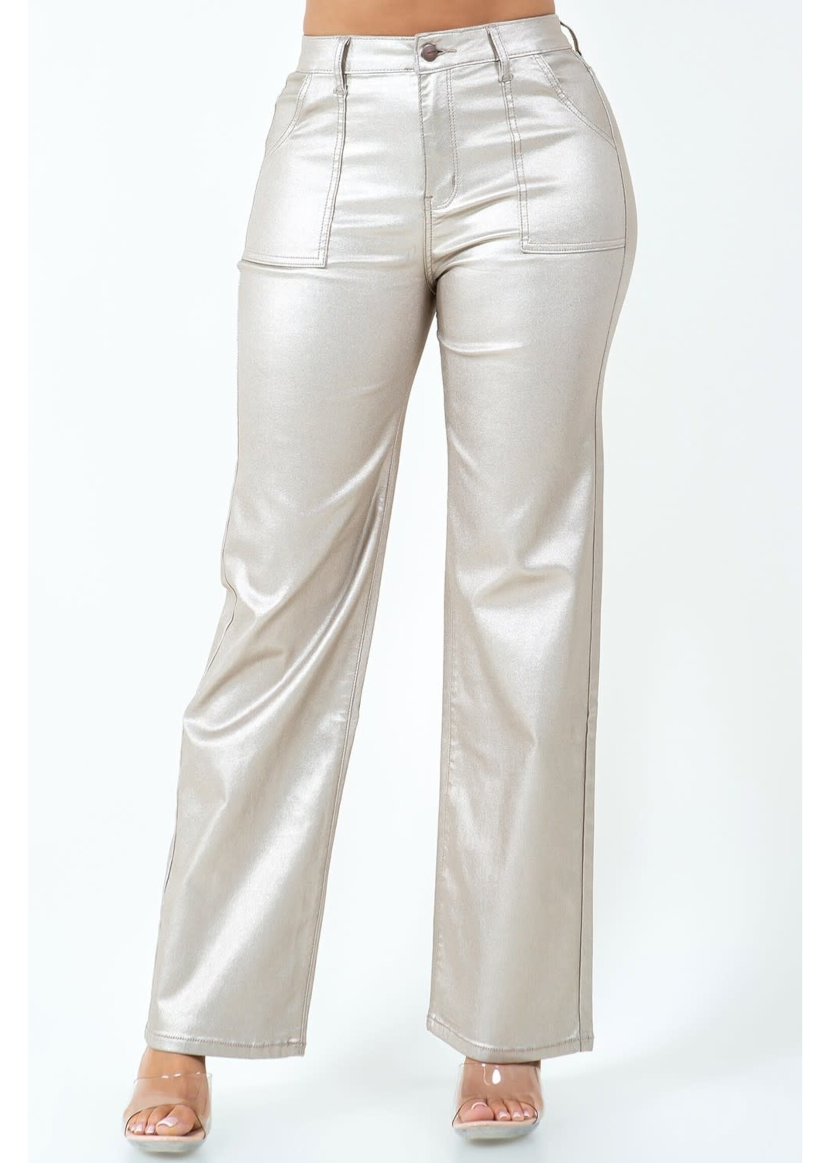 Metallic Stretch Leather Pants