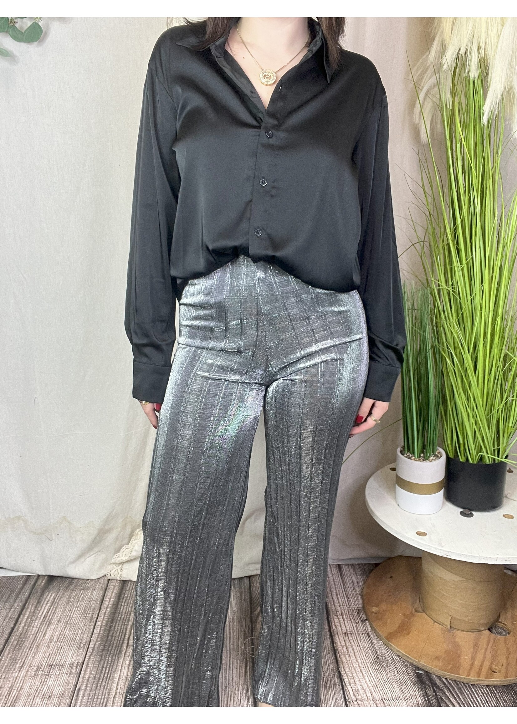 Pleated Metallic Pants