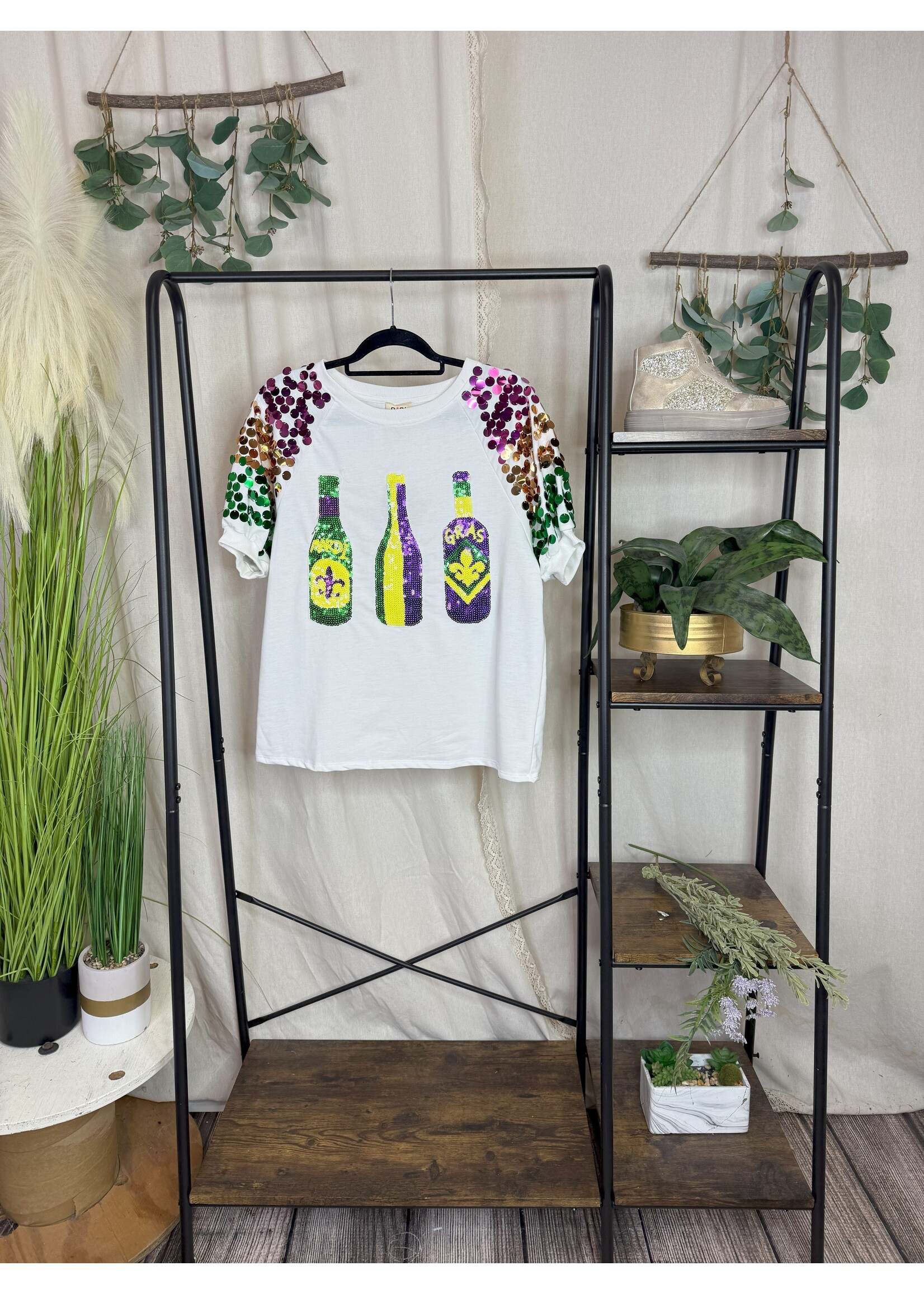 MG Sequin Bottle Pour It Up Top Sleeve Top