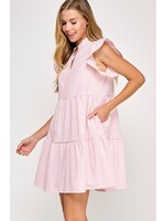 Seersucker Vneck Tiered Babydoll Dress