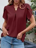 Wholesalesir V-Neck Petal Lotus Leaf Chiffon Shirt