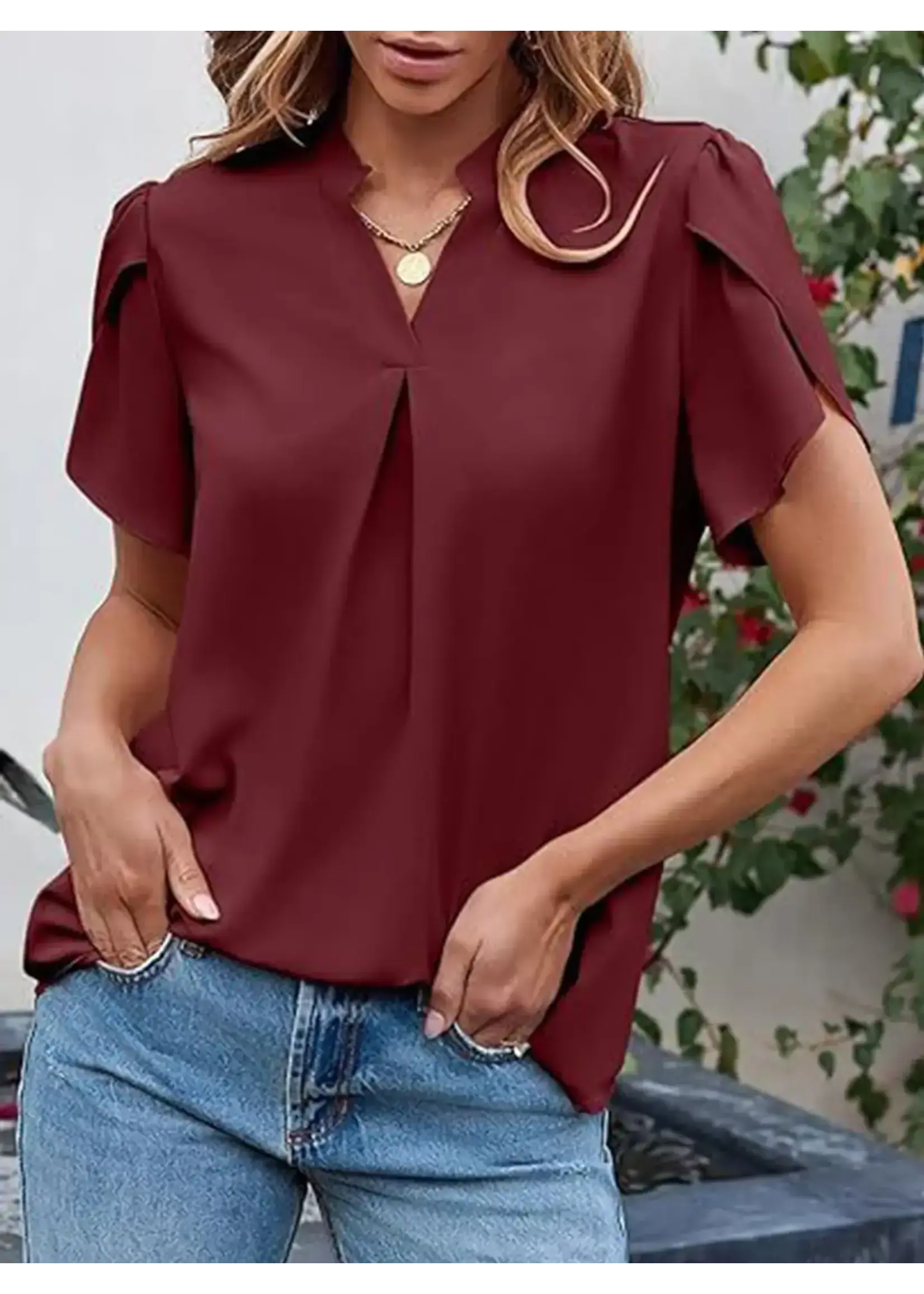 Wholesalesir V-Neck Petal Lotus Leaf Chiffon Shirt