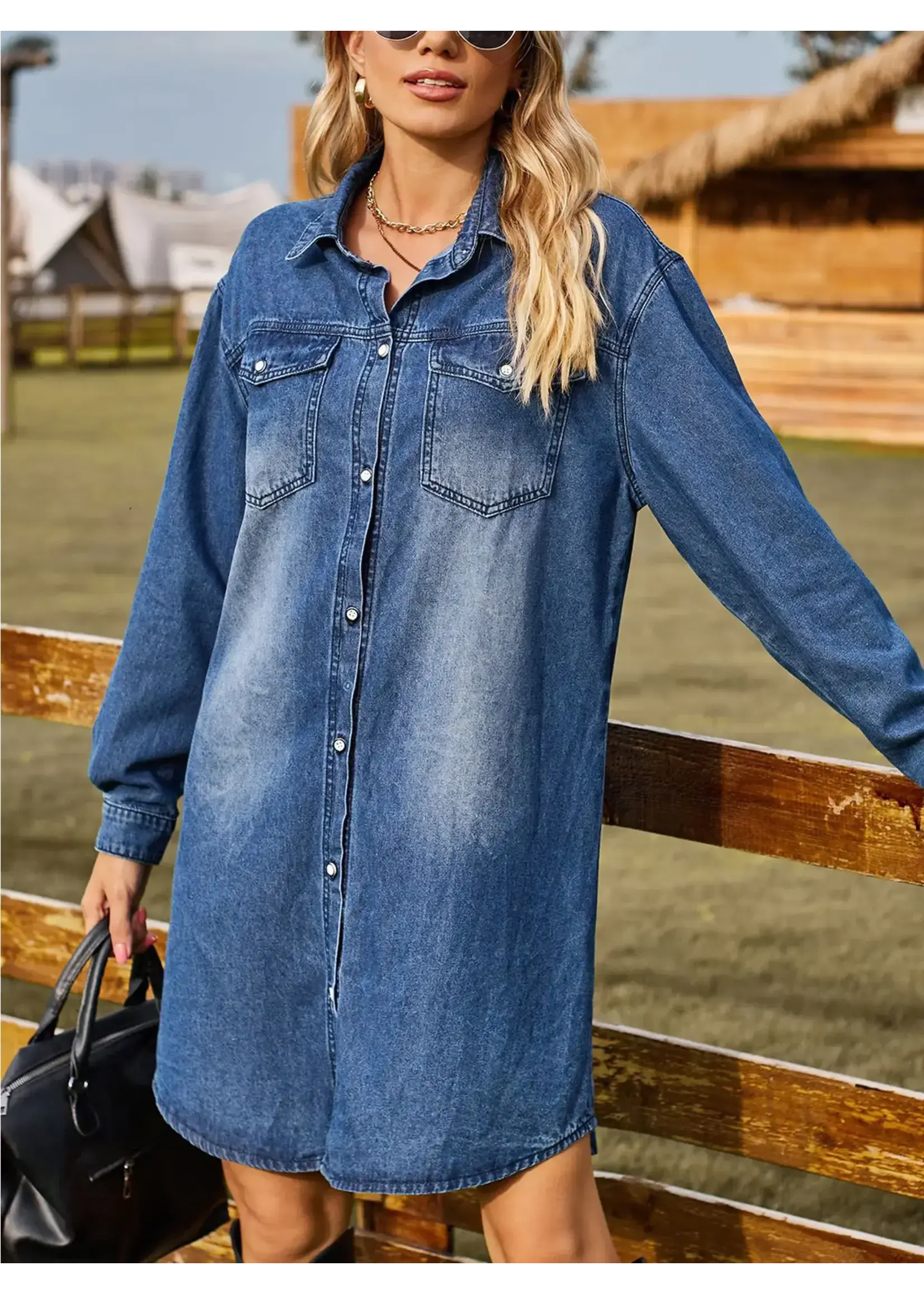 Wholesalesir Loose Long Sleeved Adjustable Button Dress