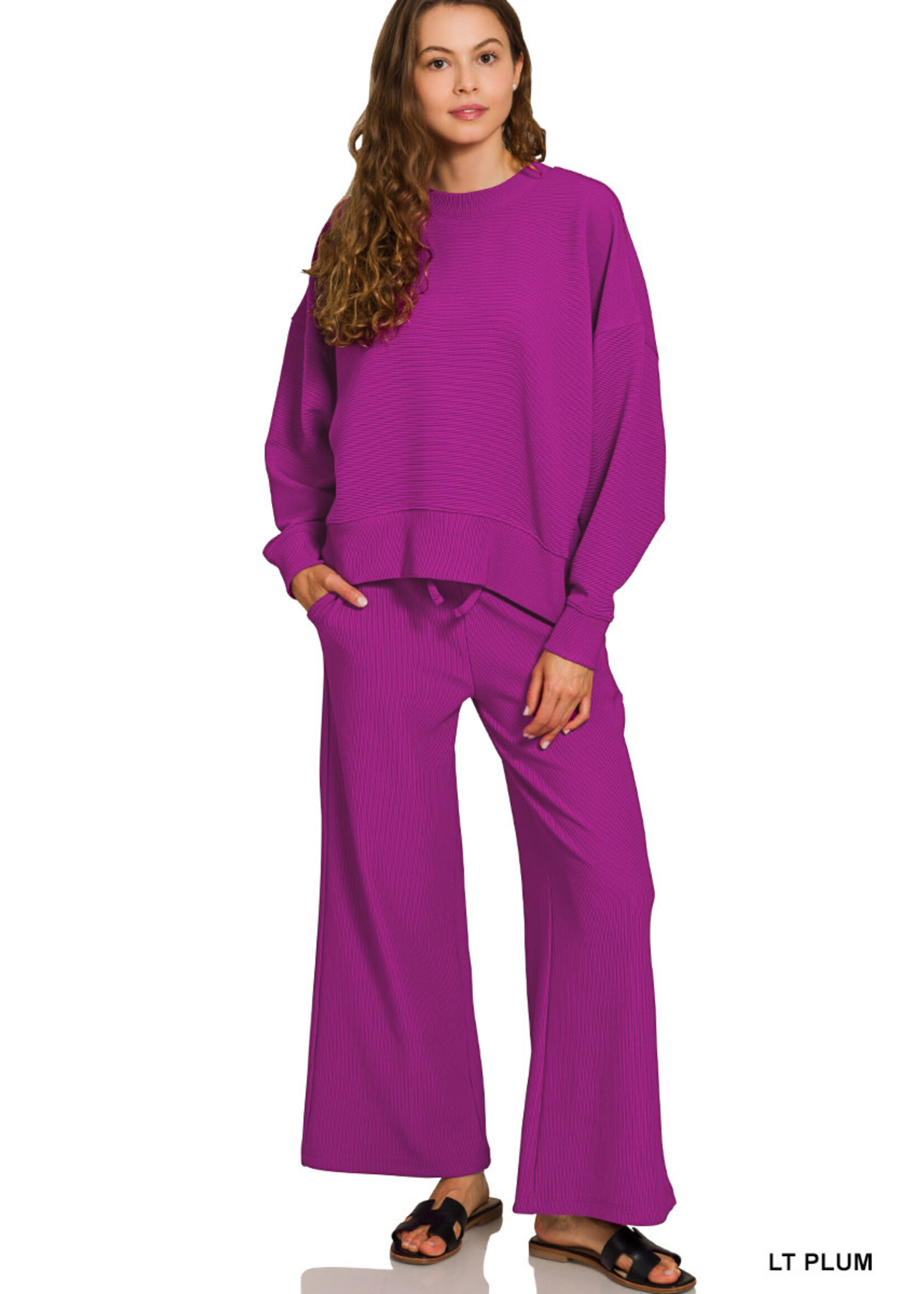 Ribbed Round Neck LS Shirt & Pants Set