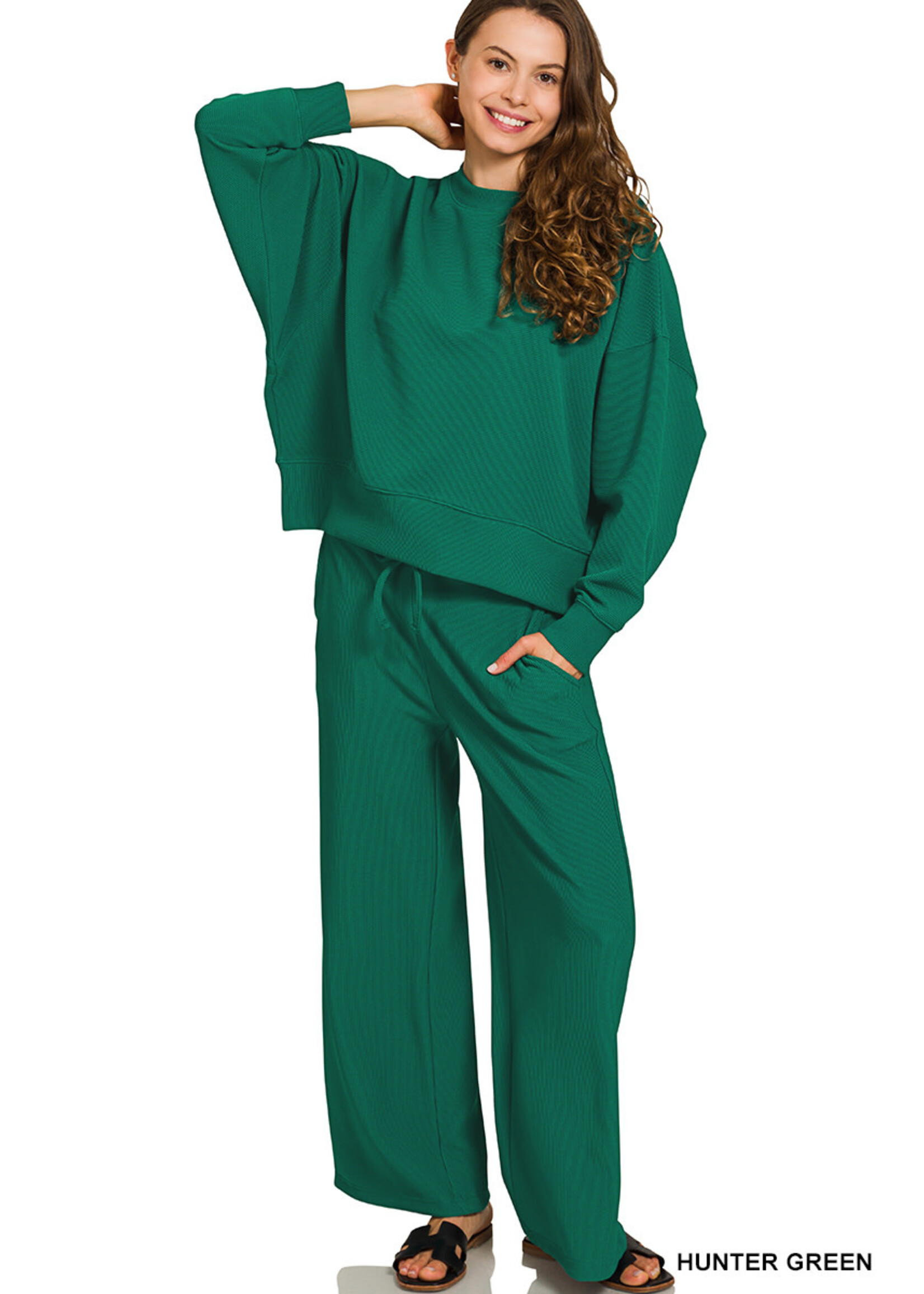 Ribbed Round Neck LS Shirt & Pants Set